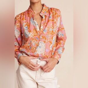 Trovata Birds of Paradise Sheila Shirt Tunic Spiced Dahlia Floral Blouse Size S